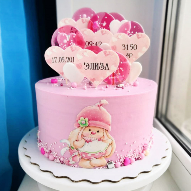Торт новорожденной девочке с метрикой